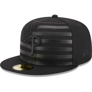 New Era Philadelphia Phillies Black Tonal Flag 5950 Hat Size 7 1/2 Gray UV - Picture 1 of 5