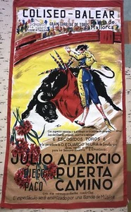 Vintage Retro 1960-70s Spanish Bullfighting Poster Art Tea Towel Fabric Cotton - Picture 1 of 12