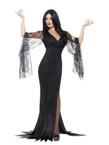 Adult Morticia Addams Family Ladies Fancy Dress Halloween Costume - Picture 1 of 8