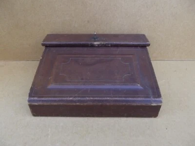 ancien petit écritoire de voyage en cuir à restaurer avec sa clef XIX - Photo 1/4