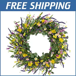 28-Inch Colorful Spring Wreath with Daisy and Lavender for Front Door Decor - Picture 1 of 7