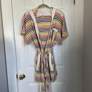 Anthropologie Lilka Rainbow Striped Hooded Robe / Swim Coverup size M/L womens