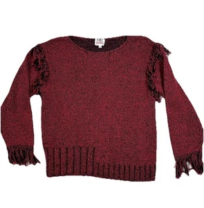 Fia Italia Handloomed Sweater Women's Large Black Red Fringe Cottagecore Cozy - Picture 1 of 10