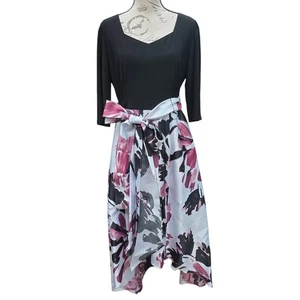 R&M Richards -1029 Damen schwarz weiß magenta Blumen High Low Midikleid Gr. 12 - Bild 1 von 11