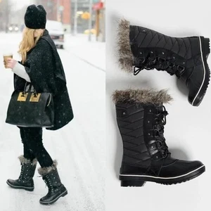 SOREL Tofino II Faux Fur Lined Waterproof Black Leather Lace Up Winter Snow Boot - Picture 1 of 16