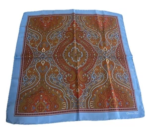 Vintage Christian Dior Seide Einstecktuch Blau Braun Schal Italy - Bild 1 von 3