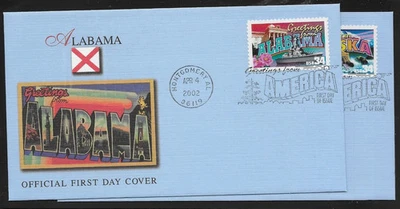Conjunto de caixa US 2002 Sc #3561-3610 34¢ Greetings from America 50 Fleetwood FD Covers - Imagem 1 de 4