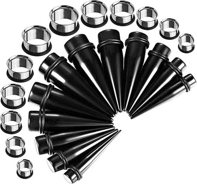 Kit de estiramiento de oreja BodyJ4You 24 piezas - 00G-20 mm medidores grandes - acero quirúrgico individual Foto 1 de 4