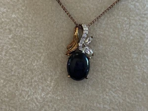 18" Gold Plated Sterling Silver Onyx and Diamond Pendant Necklace - Picture 1 of 7