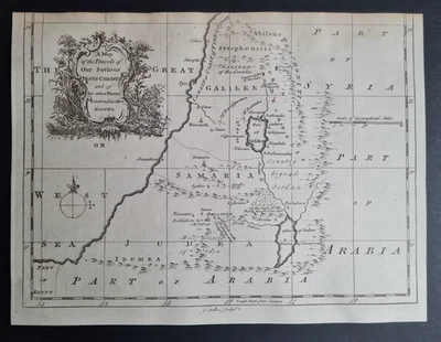 Antiguo mapa bíblico de 1765 - Viajes de Jesús - Judea - Galilea - Israel - Samaria Foto 1 de 4