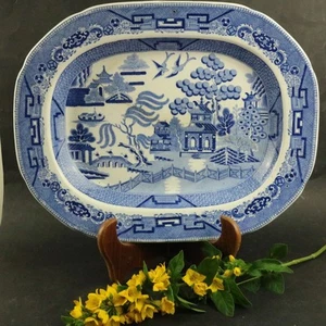 Antique Blue Willow Platter Staffordshire 15¾" – Crack – Display Use Only** - Picture 1 of 22