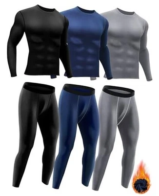 3 件套冬季保暖内衣男式寒冷天气大号黑色、海军蓝、灰色 — 第 1/4 张图片
