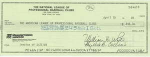 William White - MLB NL Presidente - Cheque cancelado autografiado de 1989 - Imagen 1 de 1