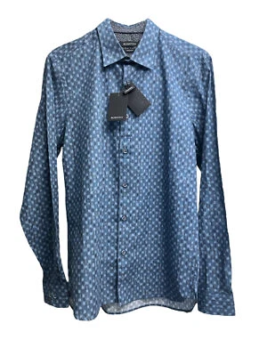 Bugatchi Shaped Fit Blue Check 100% Cotton Mens Long Sleeve Shirt $95 - Image 1 of 4
