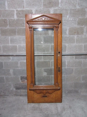~ ANTIQUE CARVED OAK DOOR WITH BEVEL GLASS ~ 33.75 X 84 ~ ARCHITECTURAL SALVAGE Cover