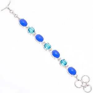 Blue Topaz Chalcedony Gemstone Fashion Jewelry 925 Silver Bracelet 6-8" ARB-272 - Picture 1 of 3