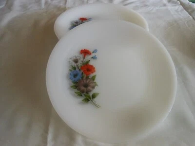 6 assiettes plates Arcopal France motif hibiscus  vintage - Photo 1/3
