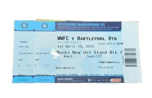 WYCOMBE WANDERERS V HARTLEPOOL UNITED - LEAGUE ONE - MATCH TICKET - 4.10.2010 - Bild 1 von 1