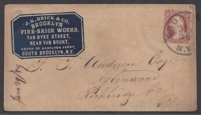 SOUTH BROOKLYN, NY ~ J. K. BRICK & Co., Fire-Brick Works ~ CAMEO COVER 1850s - Image 1 of 2
