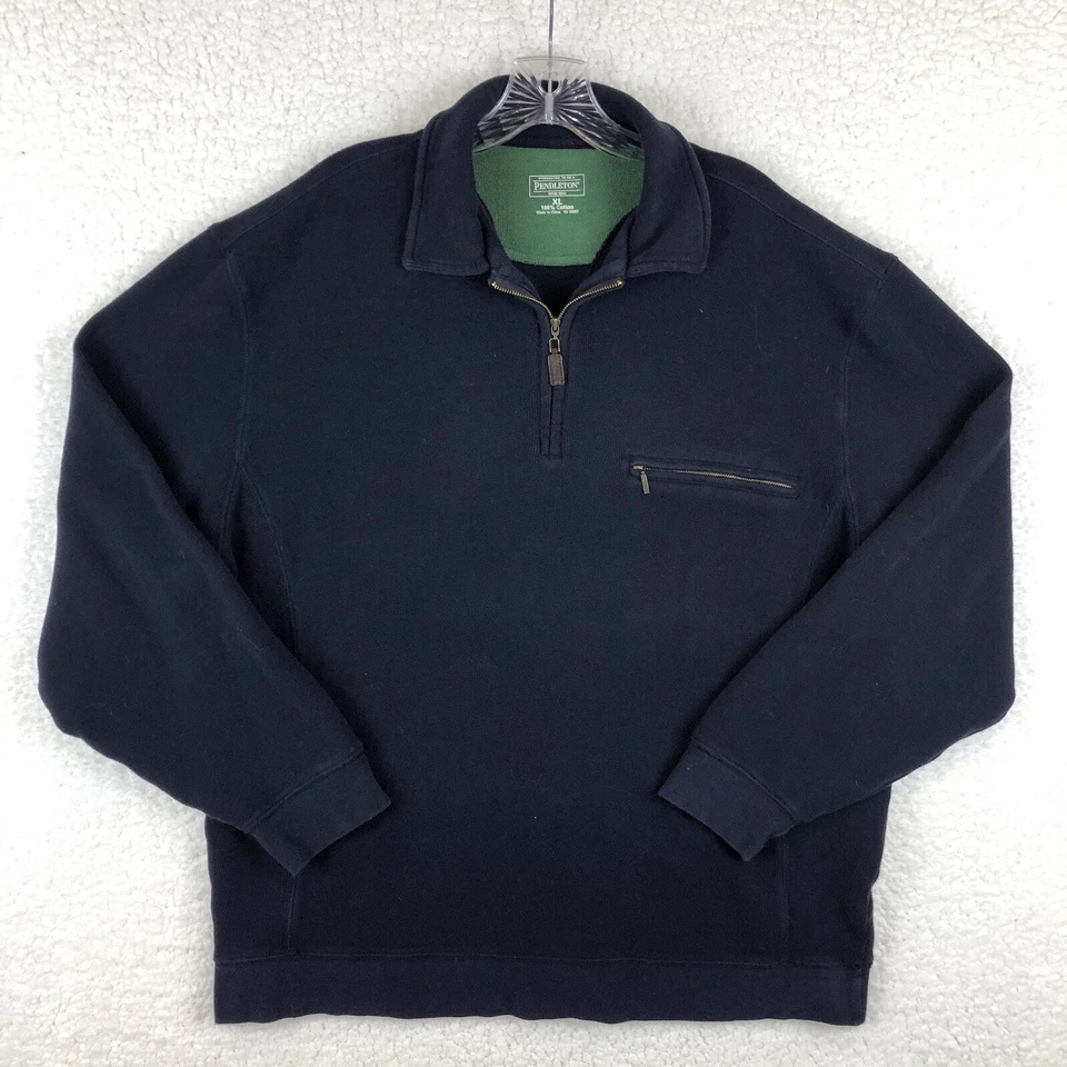 Pendleton 1/4 Zip Pullover Long Sleeve Sweater Men Size XL Navy Blue Cotton - Image 1 of 4