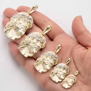 Diamond Cut Face Of Jesus Two-Tone Pendant Real Solid 10K Satin Yellow All Sizes - Picture 1 of 5