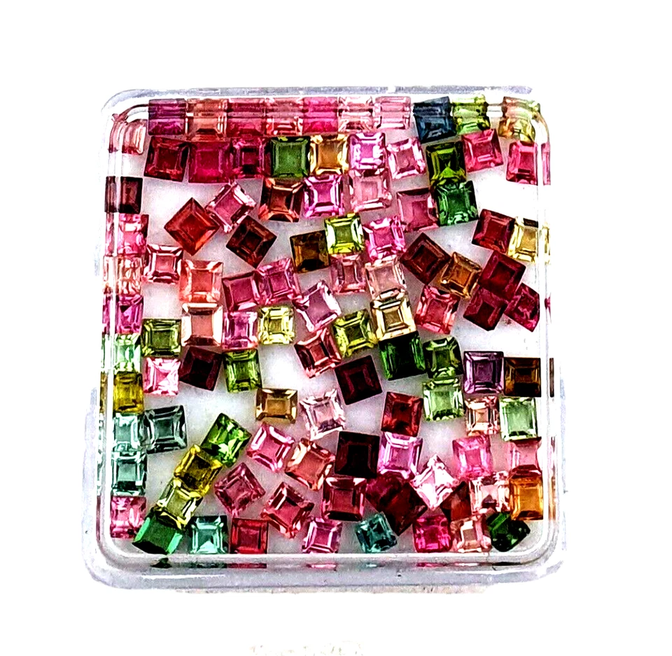 Natural Multi Tourmaline Square Faceted Loose Gemstone Lot 50 Pcs 3 MM 7 CT - Image 1 of 4