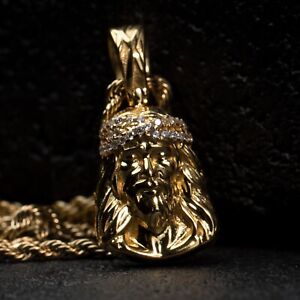 Gold Plated Iced Small Cz Hip Hop Jesus Piece Pendant With Rope Necklace Set