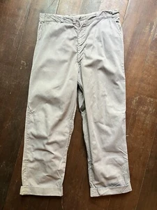 50s Army Twill Gray Cotton Wide Leg Work Chino Pants 35 x 28 Boat Sail Cloth USA - Picture 1 of 12