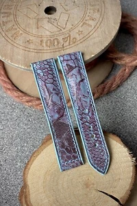 OMEGA DEPLOYMENT BLAU/LILA STRAUSSENBEIN LEDER UHRENARMBAND ARMBAND 20/18 - Bild 1 von 5