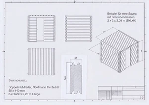 Sauna im Bausatz für ein Kabineninnenmaß von 2,0m x 2,0m x 2,08m (BxLxH) - Bild 1 von 1