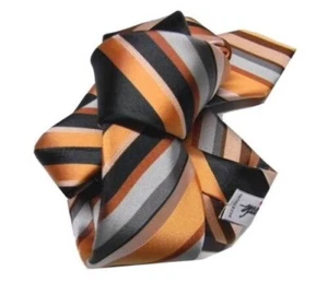 Corbata seda delgada Italy Skinny Tie rayas amarillo ocre gris negro Be - Imagen 1 de 3