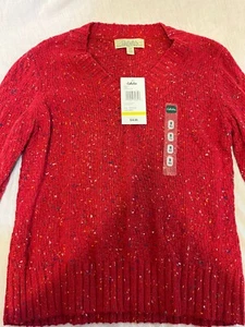 Cabela's Pullover Damen Medium Rot Zopfmuster Pulli Langarm V-Ausschnitt - Bild 1 von 5