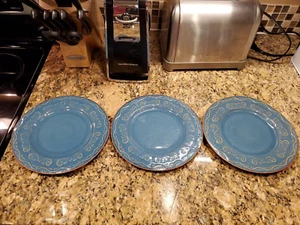 Pier 1 Tunisia Set 3 Piatti da Dessert in Gres Scroll Blu 11" SPEDIZIONE VELOCE - Foto 1 di 10