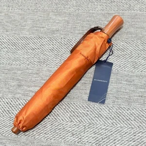 BURBERRY Folding Rain Umbrella Metallic Orange Solid Classic Excellent - Picture 1 of 6