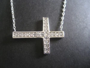 CROSS PENDANT WITH CZs & 17 1/2 " STERLING SILVER W/CHAIN/CRUZ Y CADENA CON CZ's - Picture 1 of 4