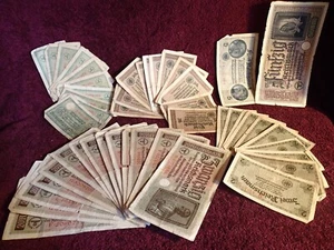 48 ORIGINAL WW II BANKNOTES NAZI GERMANY GERMAN 0.5 1 2 5 20 50 REICHSMARK - Picture 1 of 5
