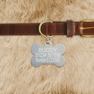 Personalised Silver Bone Puppy Pet Paw ID Tags Dog / Cat Tag Name ENGRAVING - Picture 1 of 1