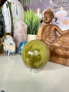 Green Opal Sphere Quartz Pistachio Crystal Reiki Meditation Orb 3” D - Picture 1 of 9