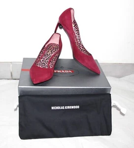 Nicholas Kirkwood Mira Black Pearl Angled Heel Suede Pumps Burgundy sz 7/38 $695 - Picture 1 of 20