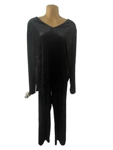Jaclyn Smith Mujer Terciopelo Negro Traje de Pista Pantalón Cómodo Conjunto Con Cuentas Talla L/XL - Imagen 1 de 20