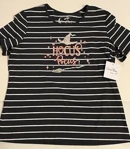 NWT Coral Bay HOCUS POCUS Black Stripe Short Sleeve Witch Halloween Shirt PM Med - Picture 1 of 4