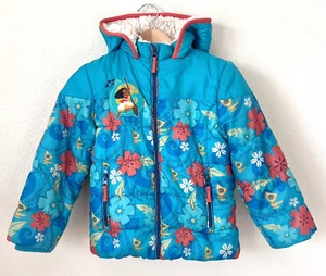 Disney Moana Jacke Gr. 4 Sherpa Fleece gefüttert Puffer blau Kinder Kapuze Taschen - Bild 1 von 7