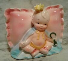 Vntg Ceramic Planter KING BABY w/ Crown on Pink Pillow Nursery Container Unisex