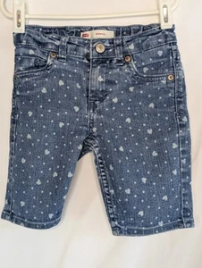Levi's Girls Sully Sweetie Denim Bermuda Shorts Dark Blue With Hearts 6X - Picture 1 of 8