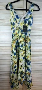Women's DKNY NWT Size 4 Floral Dress Sleeveless V-Neck Back Zip Tie Waist $129. - Picture 1 of 11
