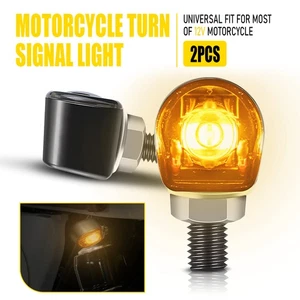 Motorcycle LED Black Round Signal Turn Lights*2 For Amber Harley Davidson Honda - Picture 1 of 10
