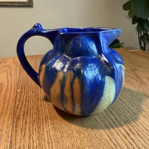 "Jarra de gres francés Art Nouveau esmalte flameado azul 5 1/4""" - Imagen 1 de 9