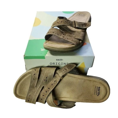 Sandalias Earth Origins Savoy Shantel Slide 10 W Ancho Marrón Gamuza Cómodas Sin Cordones Foto 1 de 4