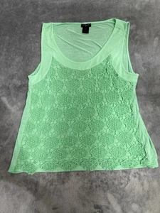 Ann Taylor Petite Damen Tank Top Gr. LP grün Häkelspitze vorne ärmellos - Bild 1 von 4