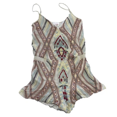 Mameluco Parker Mujer Pequeño Marfil Seda Cuentas Lentejuelas Bordado Geométrico Cuello en V Foto 1 de 4